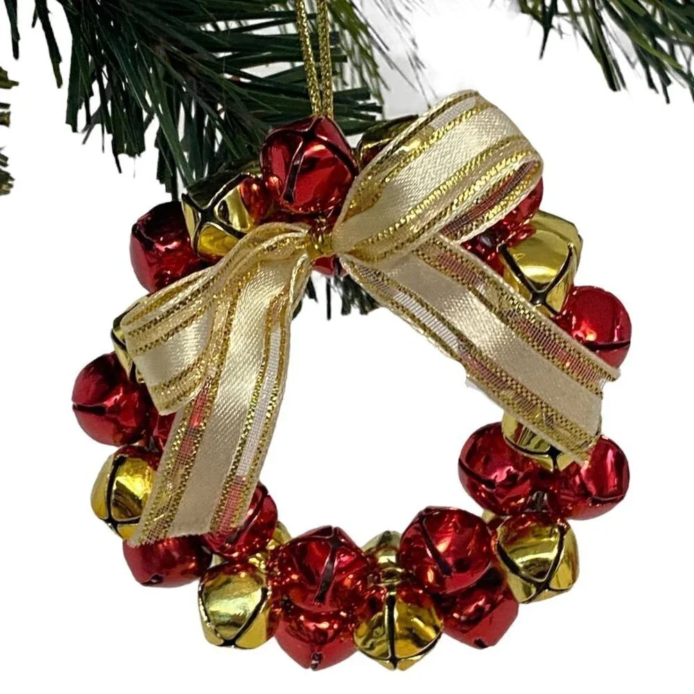 Jingle Bells Wreath Christmas Ornament Red Gold 3
